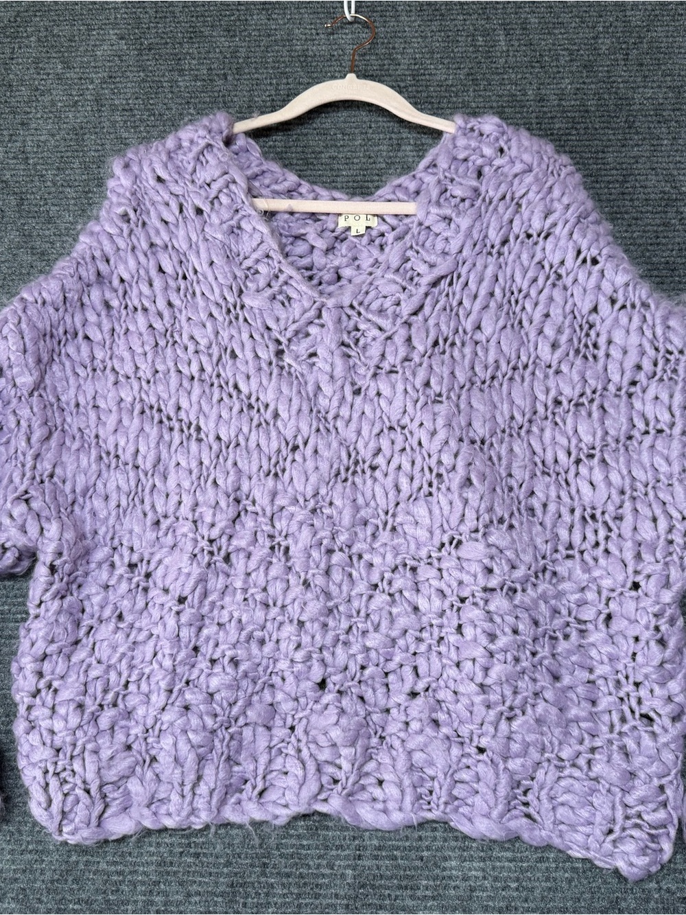 POL Lavender Chunky V-Neck Sweater